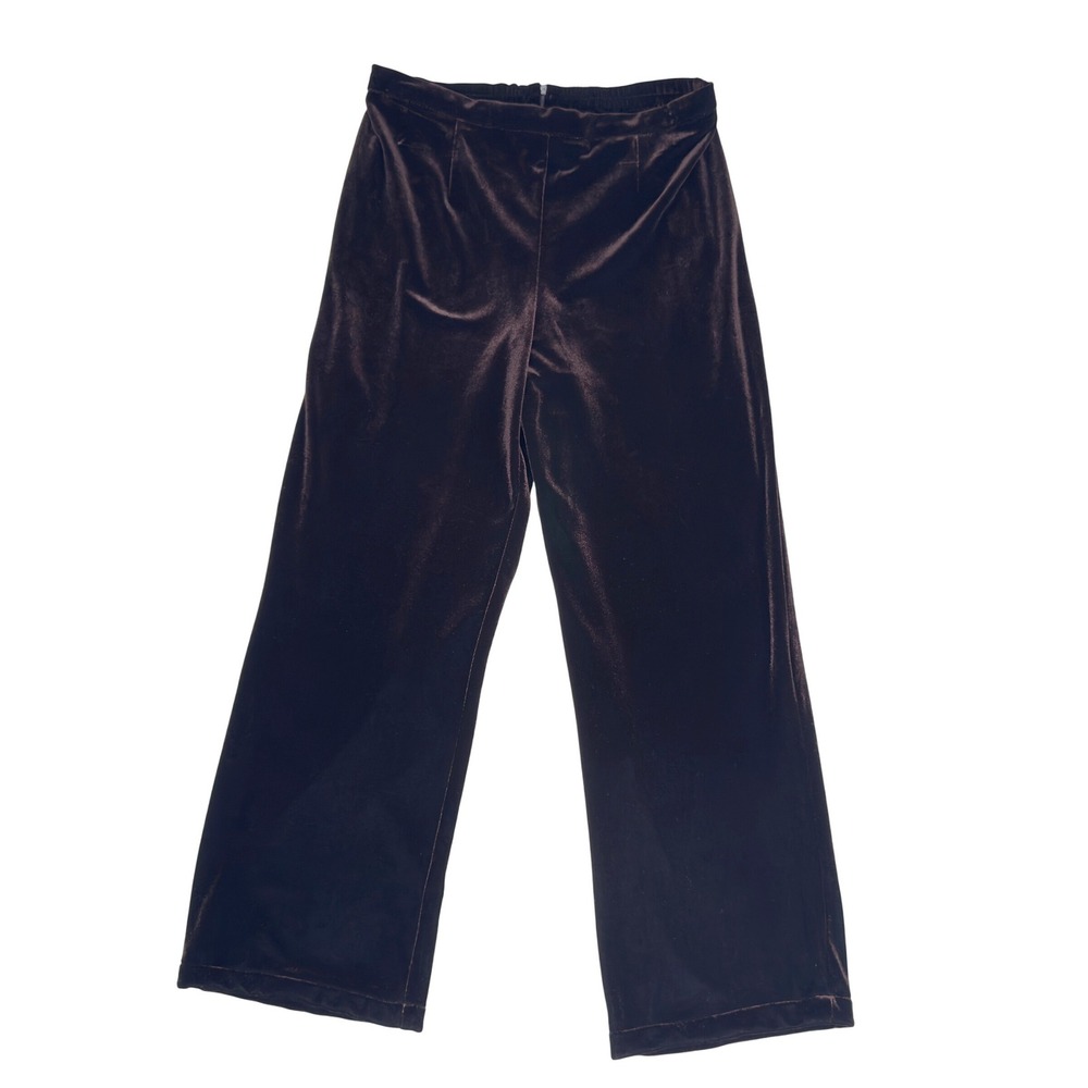Coldwater‎ Creek Velvet Trousers Womens 8P Brown Wide Leg Career Holiday Fall